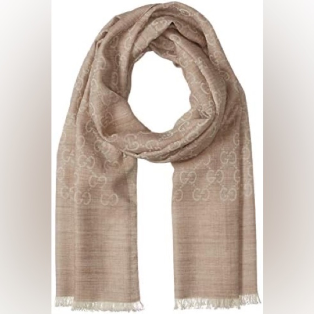 🔥🔥🔥 Gucci GG Wool/Silk Reversible Scarf Beige NEW AUTHENTIC 🔥🔥🔥 - Picture 3 of 11